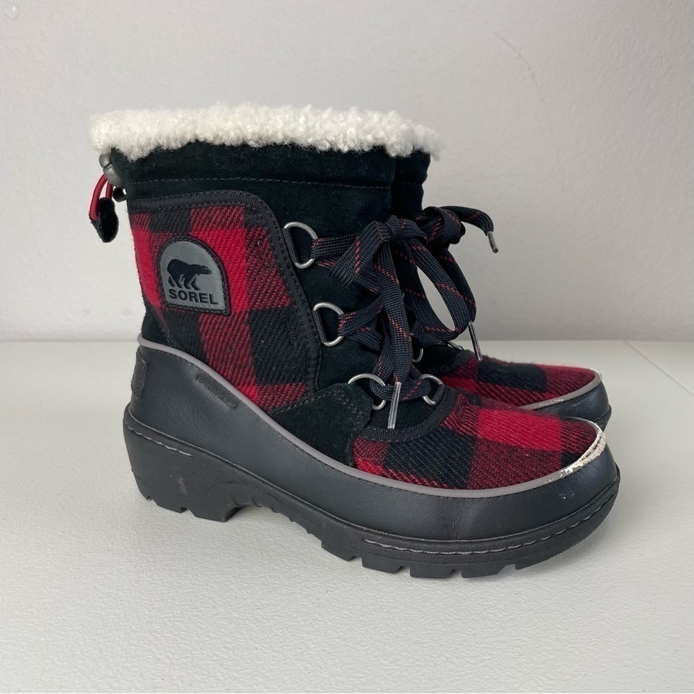 Sorel Red Black Buffalo Plaid Tivoli III Winter Snow Boots Size 6